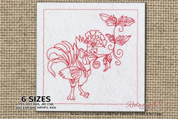 Rooster with Floral Pattern Redwork: A Designer’s Review